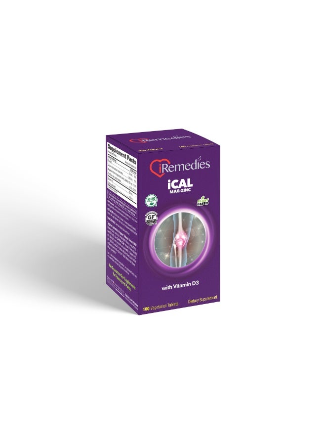 iRemedies iCal-Mag-Zinc with Vitamin D3 – Bone Health Supplement for Strong Bones and Teeth – 100 Tablets - Image 2