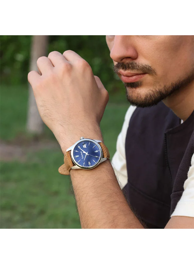 Timberland Tan Men's Jahscepi Blue Dial Leather Strap Analog Watch for Men, 42mm for Men | Best Price UAE