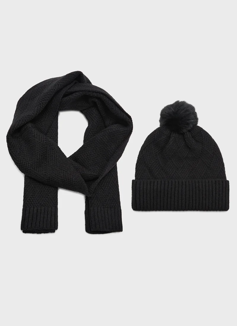 ELLA 3 Pack Winter Pompom Beanie ,Scarve & Glove Set