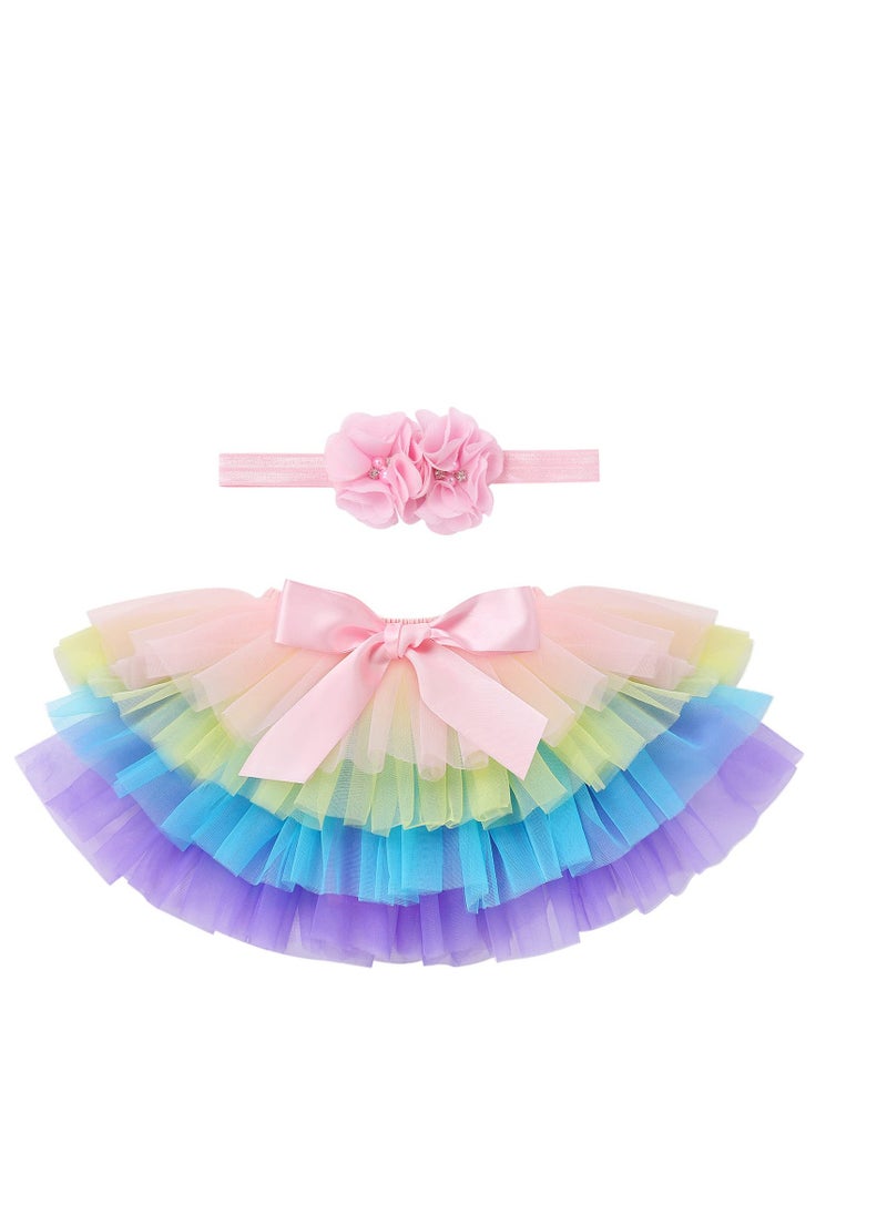 SYOSI - Baby Girl Tutu Skirt with Diaper Cover Toddler Girls Tulle Bloomers and Headband First Birthday Cake Smash Outfits Tutu Skirts Toddler Ballet Skirt Layered Fluffy Dance Skirt Birthday Dress 6-12M - Image 1