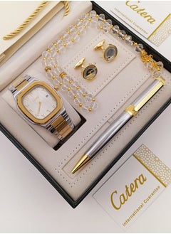 Watch set with silver and gold bracelet and White dial