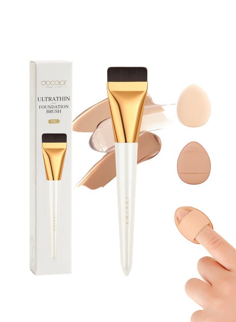 Flat Foundation Brush for Liquid Makeup Mini Powder Puff Set Premium Korean Makeup Brush for Blending, Cream Portable Finger Puffs Makeup Puff Perfect for Under Eye Setting, Concealer