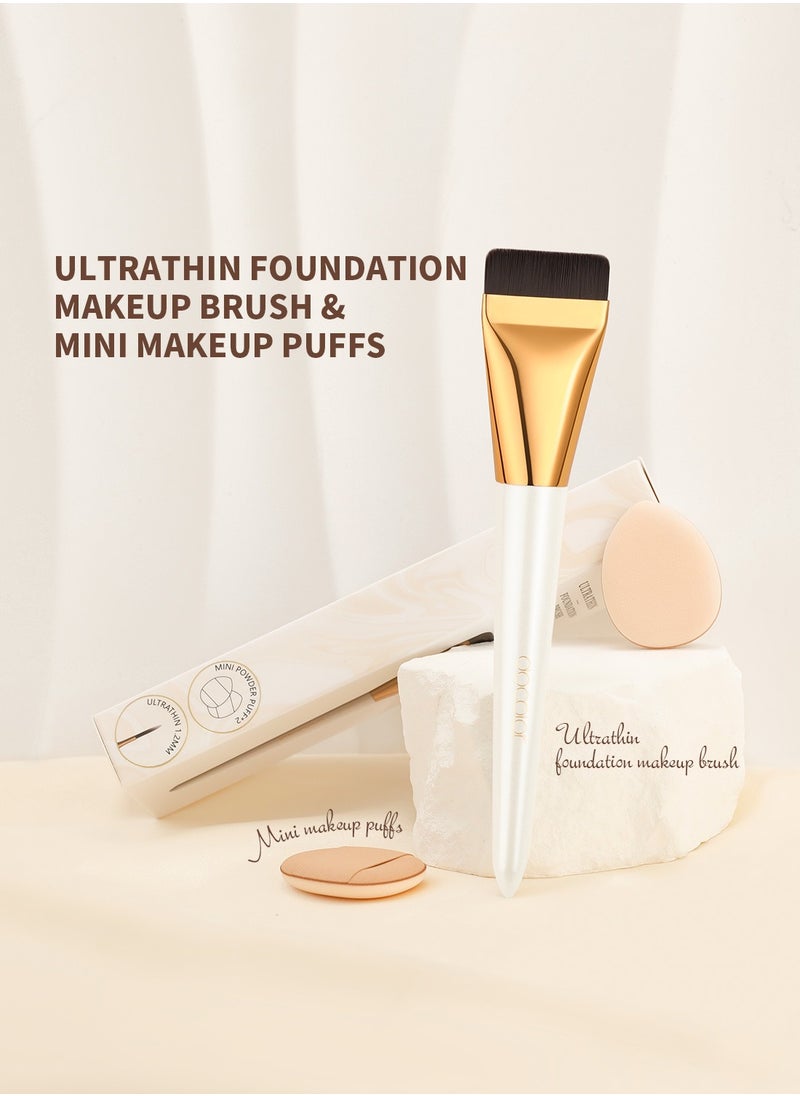 docolor - Flat Foundation Brush for Liquid Makeup 2Pcs Mini Powder Puff Set Premium Korean Makeup Brush for Blending, Cream Portable Finger Puffs Makeup Puff Perfect for Under Eye Setting, Concealer - Image 1