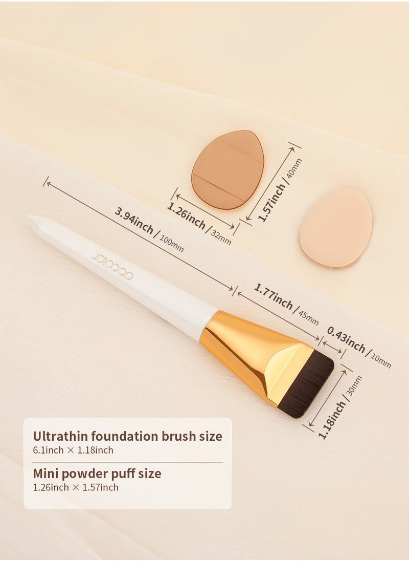docolor - Flat Foundation Brush for Liquid Makeup 2Pcs Mini Powder Puff Set Premium Korean Makeup Brush for Blending, Cream Portable Finger Puffs Makeup Puff Perfect for Under Eye Setting, Concealer - Image 1