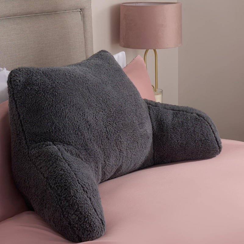 OHS Teddy Reading Pillow with Arms Charcoal Grey Cuddle Cushion for Adults Soft Cosy Supportive Teddy Pillow with Arms Snuggle Hug Pillows Relaxing at Home
