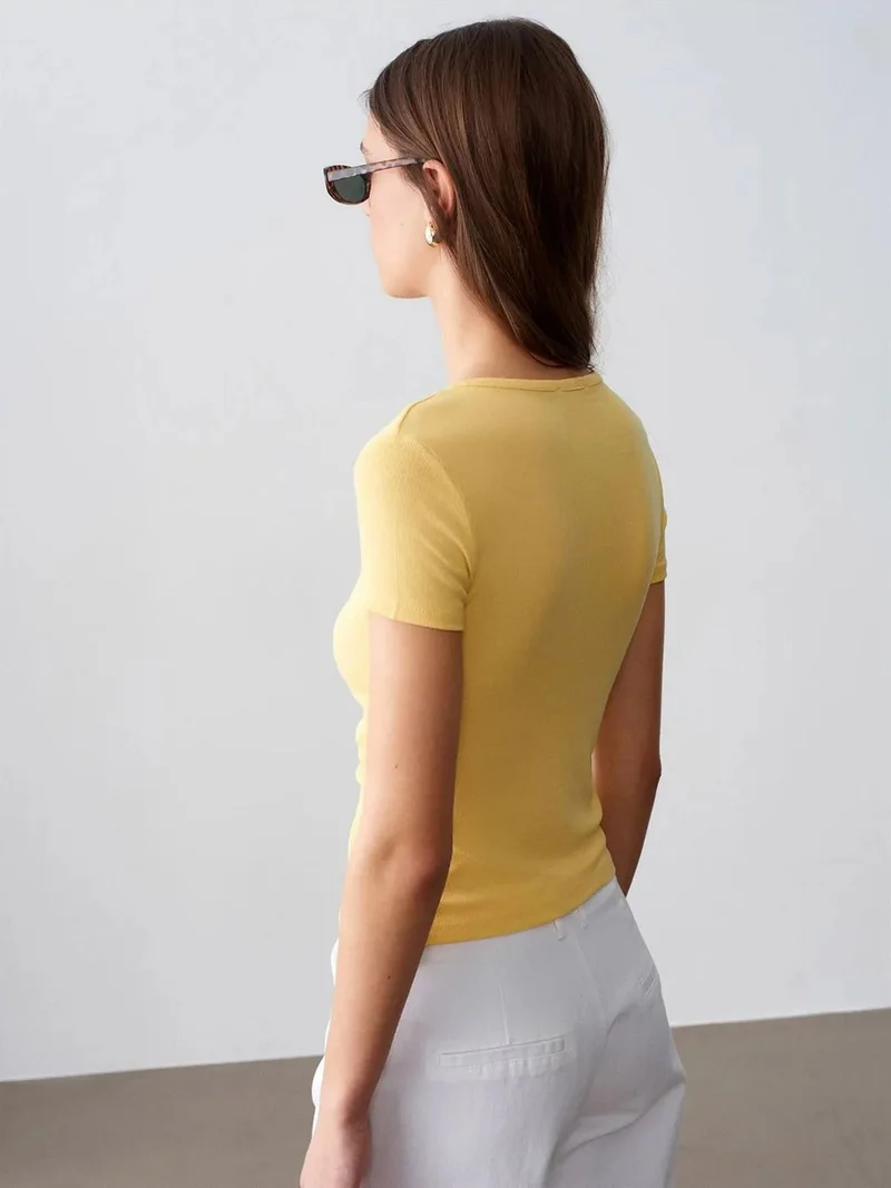 Dilvin DILVIN Slim Fit V-Neck Button Blouse