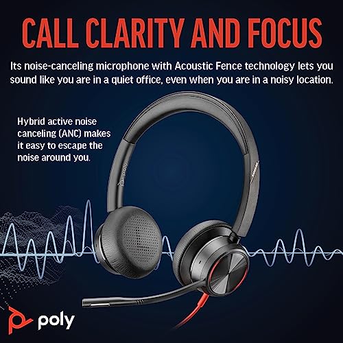 Poly سماعة رأس سلكية بولي بلاكواير 8225 المتميزة (بلانترونيكس) – إلغاء الضوضاء النشط – ستيريو عالي الدقة - الاتصال بجهاز الكمبيوتر/ماك - تعمل مع تيمز وزوم - حصرية أمازون - Image 3