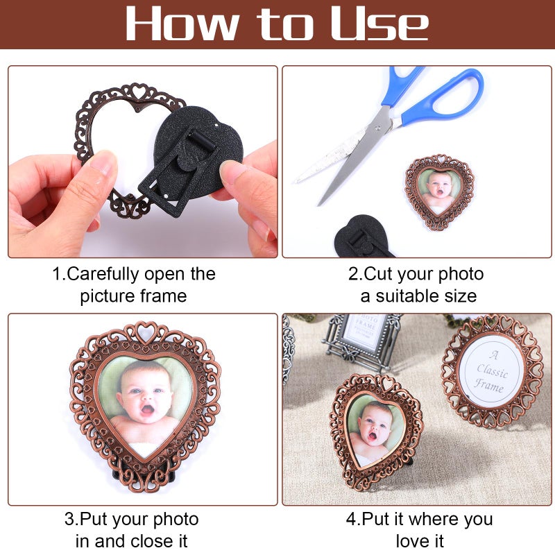 IANFAN 6 Pcs Mini Vintage Picture Frame, One-Inch Size Wallet Picture Frames Tiny Metal Picture Frames Antique Picture Frame for Pictures Paintings Display - Image 3