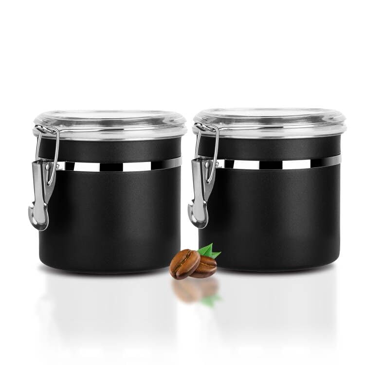 Walktosun Stainless Steel Food Container with Clear Lids Airtight Storage Container Stackable Small Canisters Kitchen Pantry Storage for Cereal, Snacks, Candy, Herbs, Spices, Sugar, Tea (1.2L Black) - Image 1