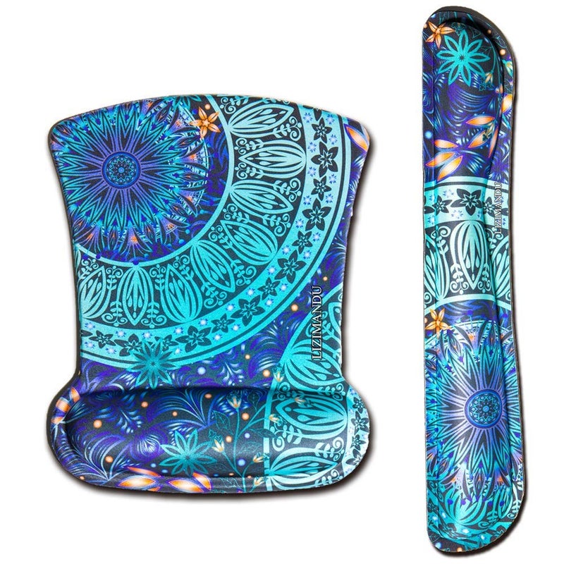 Keyboard Wrist Rest Pad and Mouse Wrist Rest Support Mouse Pad - Durable & Comfortable & Lightweight for Easy Typing & Pain Relief-Ergonomic Support (Green Flower) - Image 1