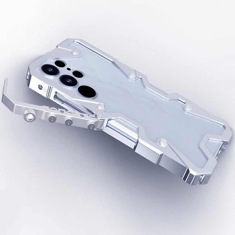 erorex For Samsung Galaxy S25+ 5G Trigger Design Hollow Metal Frame Phone Case with Lanyard(Silver) - Image 5