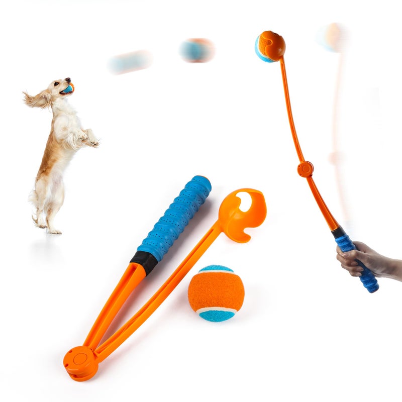 ALL FOR PAWS 25Dog Ball Launcher Foldable Tennis Ball Thrower with Soft and Comfortable Tennis RacketLike Handle Grip 25 inch Ball Included - Image 2
