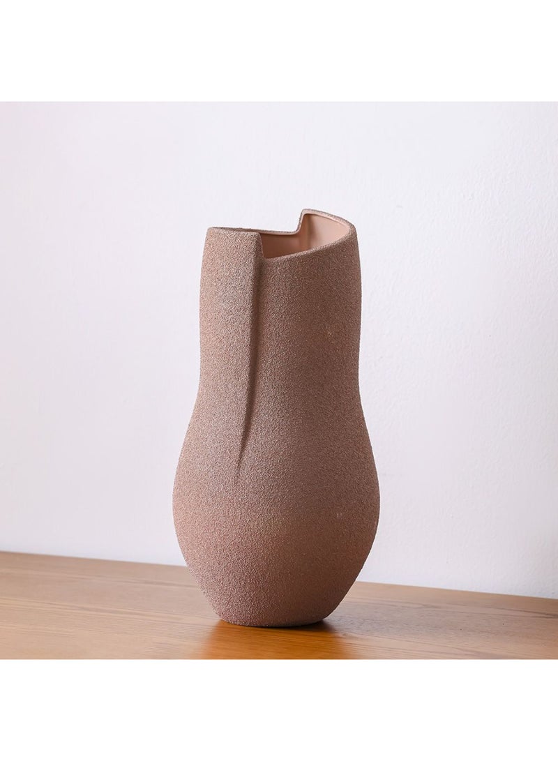 DANUBE HOME Lexie Caramel Ceramic Abstract Vase – Modern Decorative Flower Vase for Living Room, Dining Table & Office, Stylish Minimalist Pottery Centerpiece for Elegant Home Decor & Interior Styling L23.2 X W23.2 X H46.5Cm Rust - Image 1