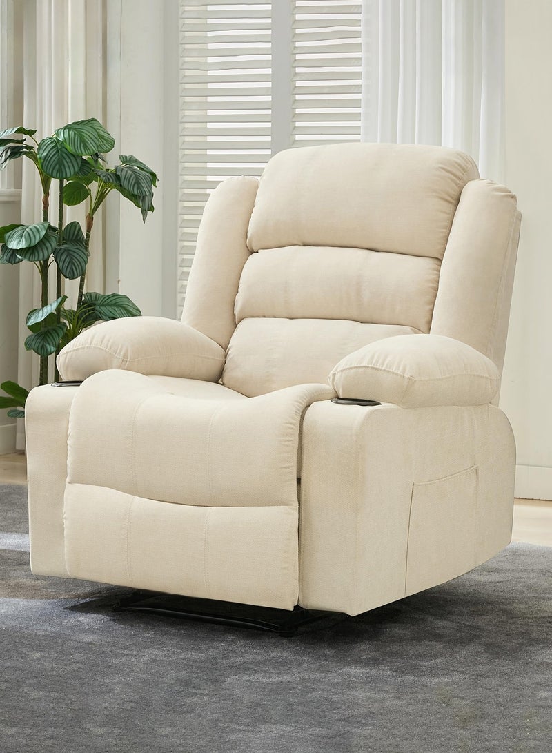 M-Smart Velvet fabric  Fixed Recliner Chair for Living Room - Ergonomic Lazy Boy Chair with Dual Cup Holder & Side Pocket for Long Seating, Reading, Watching TV and Napping, 100x86x89cm - Beige - Image 2