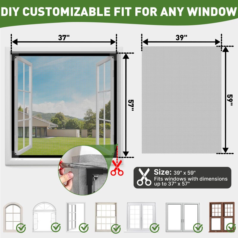HOFUDON Window Screen Adjustable Magnetic Window Screen Replacement Max 39â€ x 59â€, DIY Fiberglass Mesh Window Screens for House Windows Black Frame Grey Mesh - Image 5