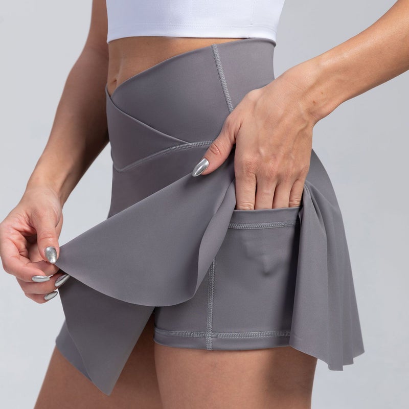 Generic Cross-border Sports Skirt Yoga Shorts Skirt Tennis Skirt Clothing Fitness Clothing Running Outdoor High Waist Yoga Clothing Women Gray