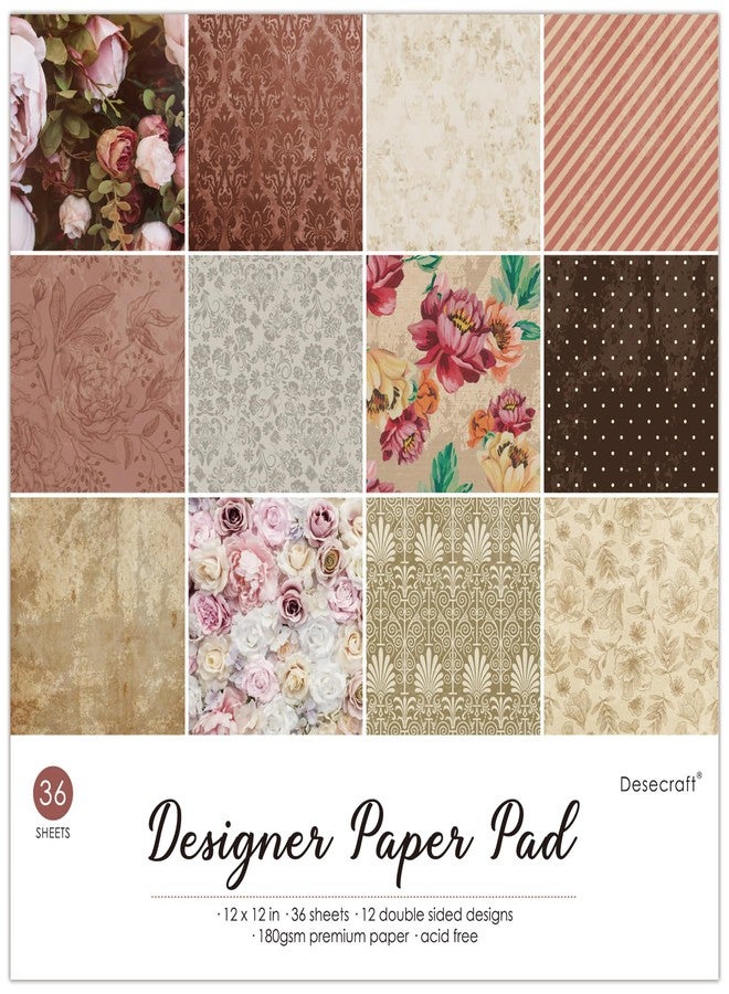 Desecraft Vintage Flora 12x12 in Double Sided Paper Pad Pack Scrapbook Cardstock Decorative Paper - 36 Sheets - for Card Making Journaling Planner Origami Decopage Decorative Scrapbooking Supplies - Image 1