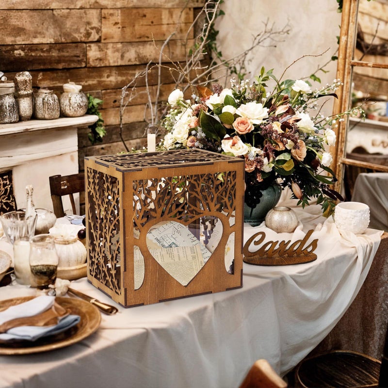 OurWarm Wedding Card Box with Acrylic Window, Wooden Gift Card Box for Wedding Decorations for Reception, Rustic Brown Wood Money Keepsake Boxes for Wedding Decor Baby Shower Birthday Graduation Party - Image 2