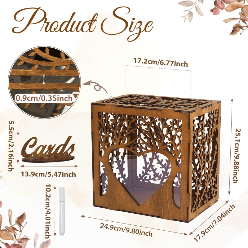 OurWarm Wedding Card Box with Acrylic Window, Wooden Gift Card Box for Wedding Decorations for Reception, Rustic Brown Wood Money Keepsake Boxes for Wedding Decor Baby Shower Birthday Graduation Party - Image 3