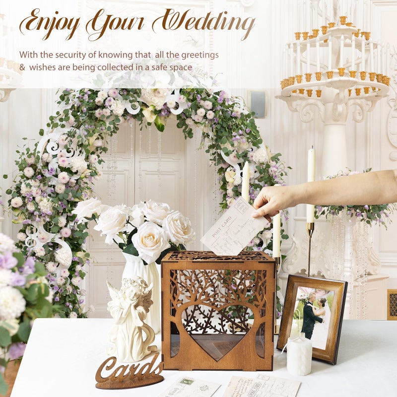 OurWarm Wedding Card Box with Acrylic Window, Wooden Gift Card Box for Wedding Decorations for Reception, Rustic Brown Wood Money Keepsake Boxes for Wedding Decor Baby Shower Birthday Graduation Party - Image 5