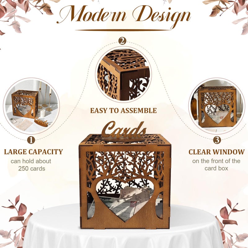 OurWarm Wedding Card Box with Acrylic Window, Wooden Gift Card Box for Wedding Decorations for Reception, Rustic Brown Wood Money Keepsake Boxes for Wedding Decor Baby Shower Birthday Graduation Party - Image 4