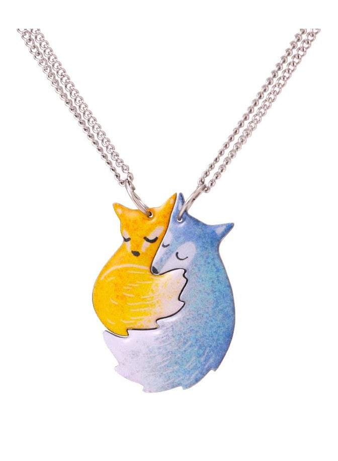 Excefore Hugging Fox and Wolf BFF Best Friends Forever Pendant Necklace For 2, Matching Friendship Necklace, Jewelry Set Gift For Couple, Lover, Granddaughter, Kids Girls, Valentine's Day, Birthday - Image 1