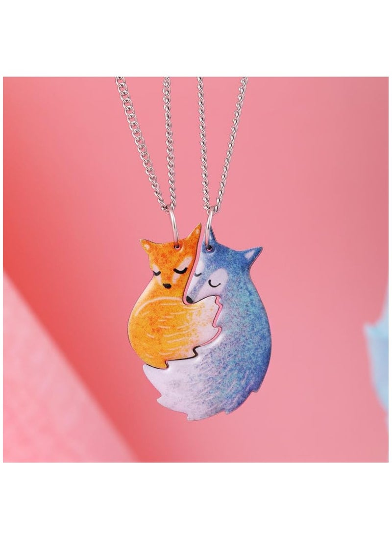Excefore Hugging Fox and Wolf BFF Best Friends Forever Pendant Necklace For 2, Matching Friendship Necklace, Jewelry Set Gift For Couple, Lover, Granddaughter, Kids Girls, Valentine's Day, Birthday - Image 3