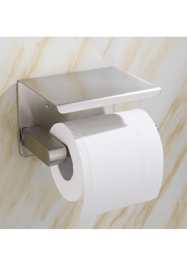 Generic Creative No-Punch Stainless Steel Toilet Paper Holder - , Multi-Functional Paper Towel Mobile Phone Dual Purpose Holder for Bathroom 