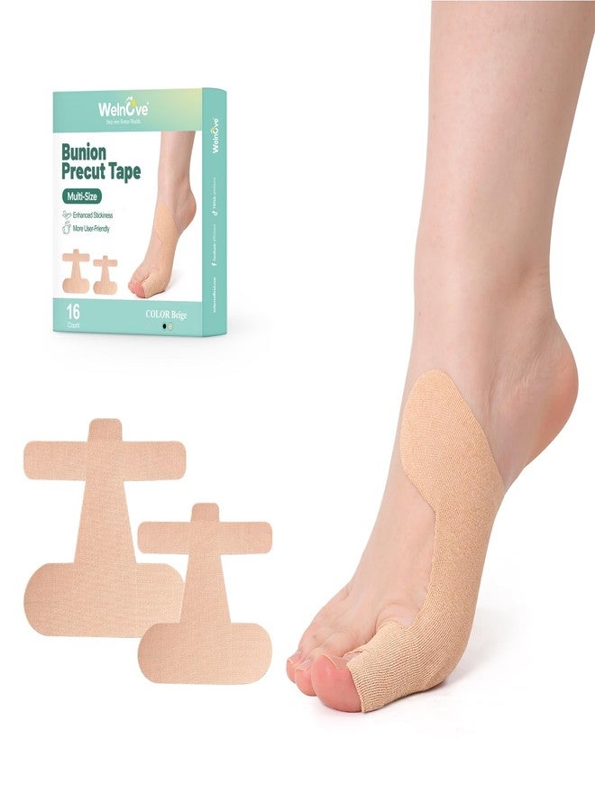 Welnove Kinesiology Tape for Bunion, 16 Pcs Ankle Tape Toe Support & Pain Relief, Breathable Latex-Free Tape, Beige (8 Small + 8 Large) - Image 1
