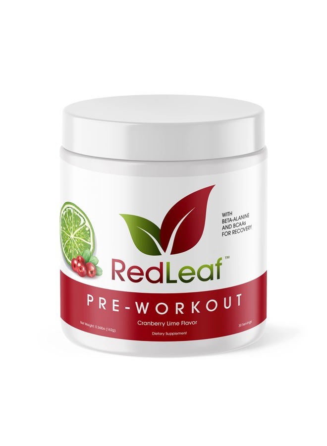Red Leaf Pre-Workout Energizer Powder, Pre Workout for Women and Men, BCAA's, Beta-Alanine, Amino Acids, Green Tea, Natural Cranberry Lime Flavor - 30 Servings - Image 1