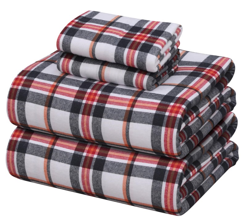ZOYER Flannel Sheets Queen Size Set - Soft & Comfy Deep Pocket Cotton Flannel Bedding  Fitted Up to 16""  Double Brushed Queen Bed Sheets  4 Pieces  Classic - Image 1