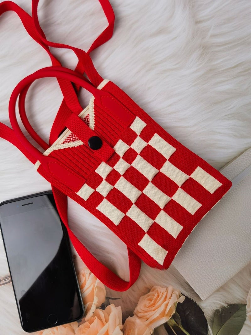 Texted Handbag Girl Love 2025 Mobile Phone Bag Wool Knitted Small Square Bag Crossbody Bag - Image 1