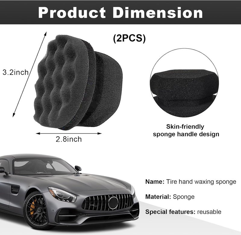 Wevdn 2PCS Tire Shine Applicator, Durable & Reusable Hex Grip Tire Dressing Sponge Foam Detailing Pad, Washable Round Shape Wheel Tire Shine Car Cleaning Sponge, Car Accessories (Black, S) - Image 2