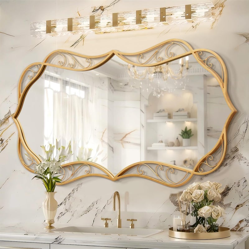 Besdomus Gold Bathroom Large Mirror: 24"x48" Antique Large Mirror for Wall - Vertical or Horizontal Hanging - Home Decor for Bathroom/Fireplace/Hallway - Wall Decor for Fashion-Conscious - Image 1