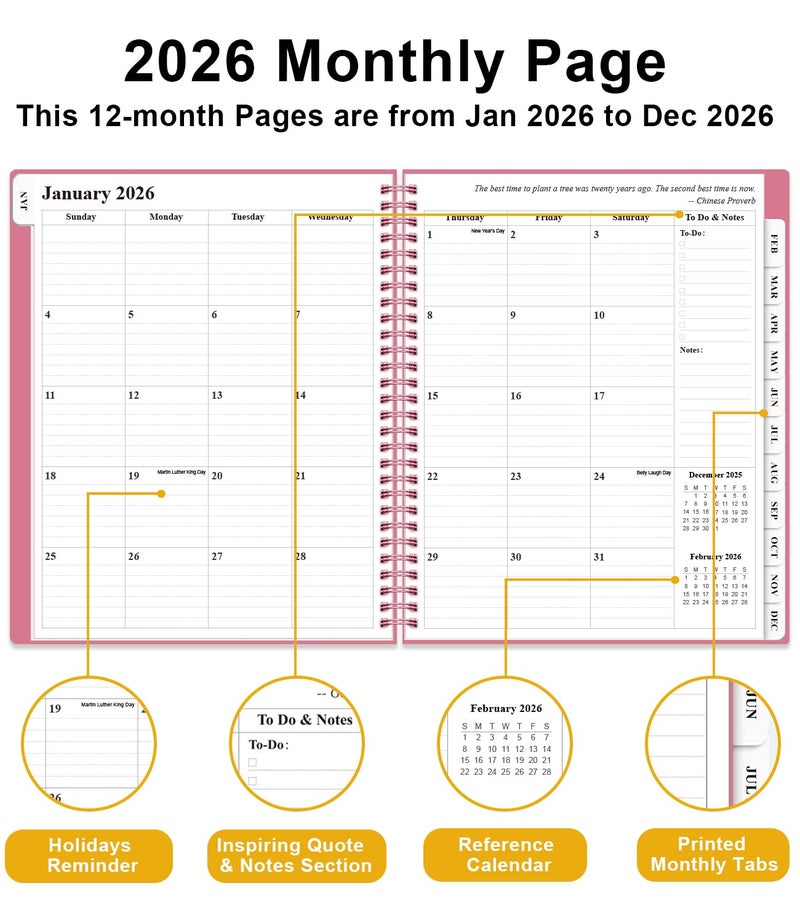 Tuun Fuplan Planner 2026 - Weekly & Monthly Planner from January 2026 to December 2026, Agenda 2026 with Inner Pocket, Elastic Band, 8.5" x 11", Pink - Image 3