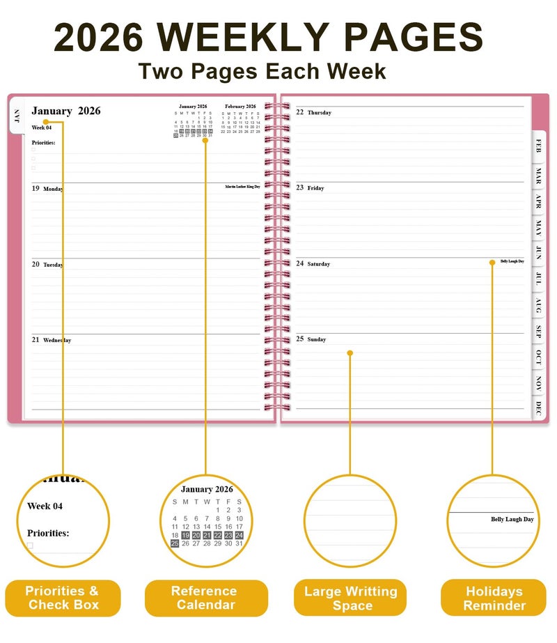 Tuun Fuplan Planner 2026 - Weekly & Monthly Planner from January 2026 to December 2026, Agenda 2026 with Inner Pocket, Elastic Band, 8.5" x 11", Pink - Image 4