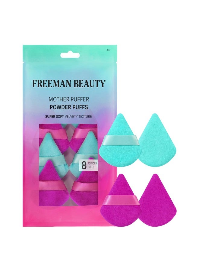 Freeman Mother Puffer Powder Puff 8 Count Set, Makeup Puffs For Pressed or Loose Powder, Velvet Material, Cloud Skin, Triangle Powder Puffs With Finger Band For Setting & Baking, Vegan & Cruelty-Free - Image 1