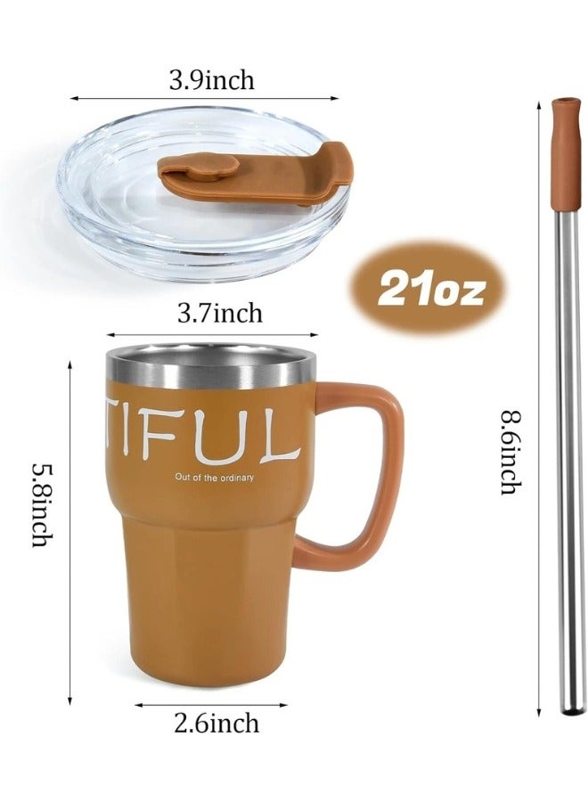 Happy Home 600ml Stainless Steel Thermal Coffee Mug with Lid and Straw, Travel Thermos Mug, Leakproof Thermos Bottle, Tea and Coffee Cup, Vacuum Flask, Insulated Mugs - Orange  - Image 3