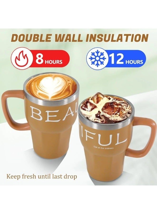 Happy Home 600ml Stainless Steel Thermal Coffee Mug with Lid and Straw, Travel Thermos Mug, Leakproof Thermos Bottle, Tea and Coffee Cup, Vacuum Flask, Insulated Mugs - Orange  - Image 4