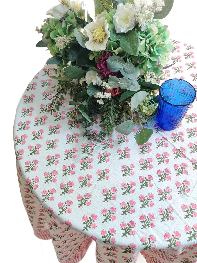 ATOSII Gulbahar White Pink 100% Cotton Spring Summer Round Tablecloth, Block Print Table Cloth for Dining, Weddings, Outdoors, Parties, Grand Millenial Home Decor 90" Inches I - Image 3