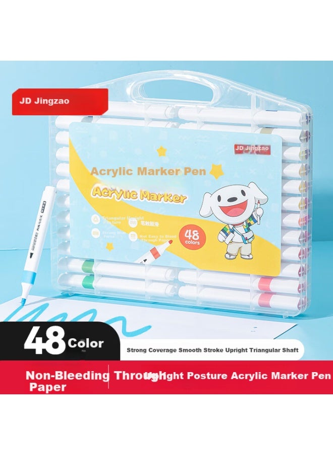 JD.com Jd Original 48-color Acrylic Markers, Quick-drying Non-porous Paper Non-translucent Student Watercolor Pens, Washable Skin-tone Pp Boxed Drawing Pens For Layering And Marking - Image 1