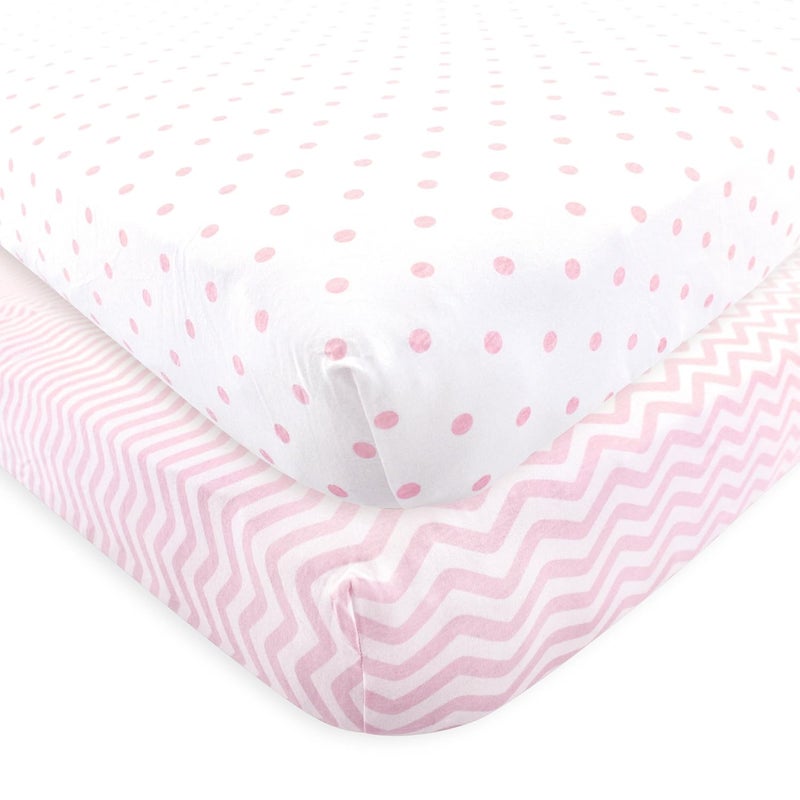 Luvable Friends Unisex Baby Fitted Crib Sheet, Pink Chevron Dot, One Size - Image 2