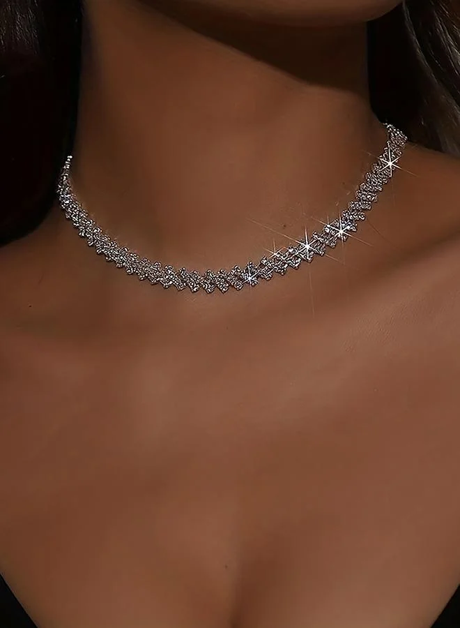 تايك تو Take Two Silver Embellished Link Necklace