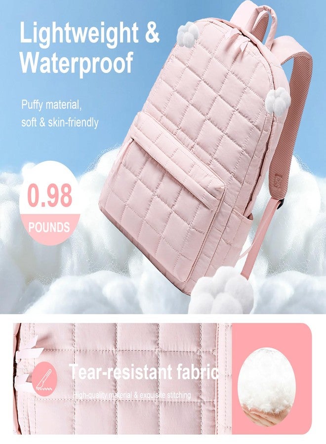 BTOOP School Backpack for Teen Girls Women Laptop College Backpacks Keychain Wristlet Wallet Girls Women Casual High School, Quilting-pink, Medium, Casual - Image 3