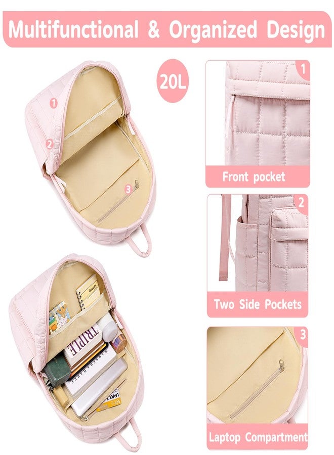 BTOOP School Backpack for Teen Girls Women Laptop College Backpacks Keychain Wristlet Wallet Girls Women Casual High School, Quilting-pink, Medium, Casual - Image 4