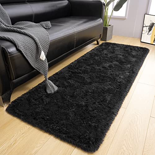 LOCHAS Ultra Soft Indoor Modern Area Rugs Fluffy Living Room Carpets for Children Bedroom Home Decor Nursery Rug 2x4 Feet, Black - Image 2