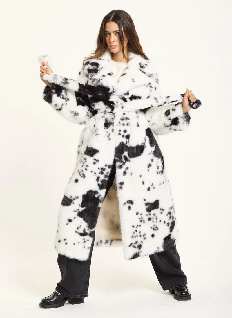 Black and White Faux Fur Cow Coat