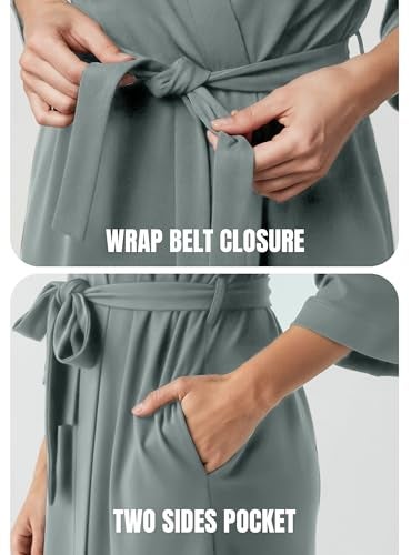 NY Threads Women's Robe Long Knit Bathrobe 3/4 Sleeves Soft Kimono Lightweight Loungewear, Medium, Grey - Image 4