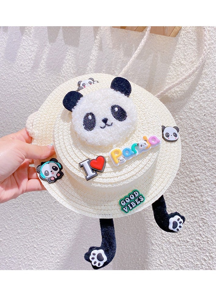 KUYING New Panda Velcro Straw Woven Bag Crossbody Bag 