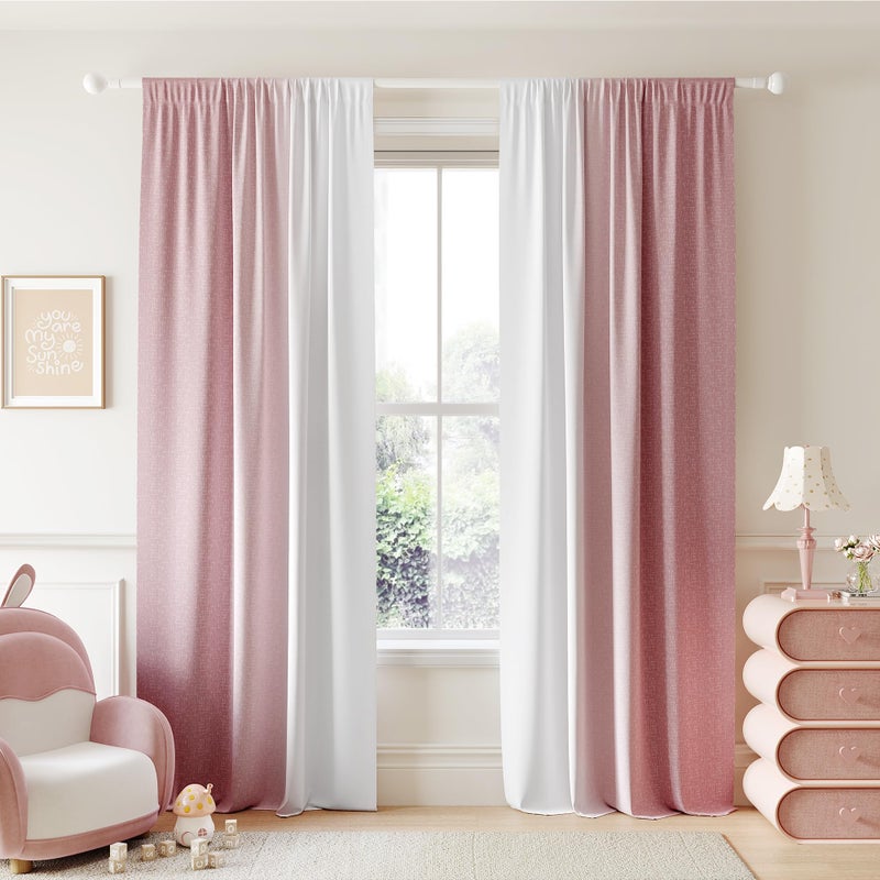 Geomoroccan Ombre 100 Blackout Curtains 108 Inches Long 2 Panels for Bedroom Living Room Pink White Gradient Patterned Light Blocking Thermal Insulated Rod Pocket Window Treatment Drapes